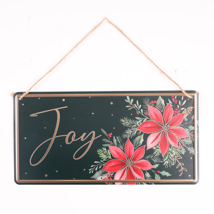 Green Joy Hanging Metal Christmas Sign