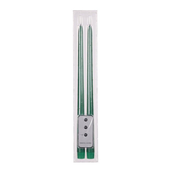 Green LED Taper Candle Set with Remote - Set of 2