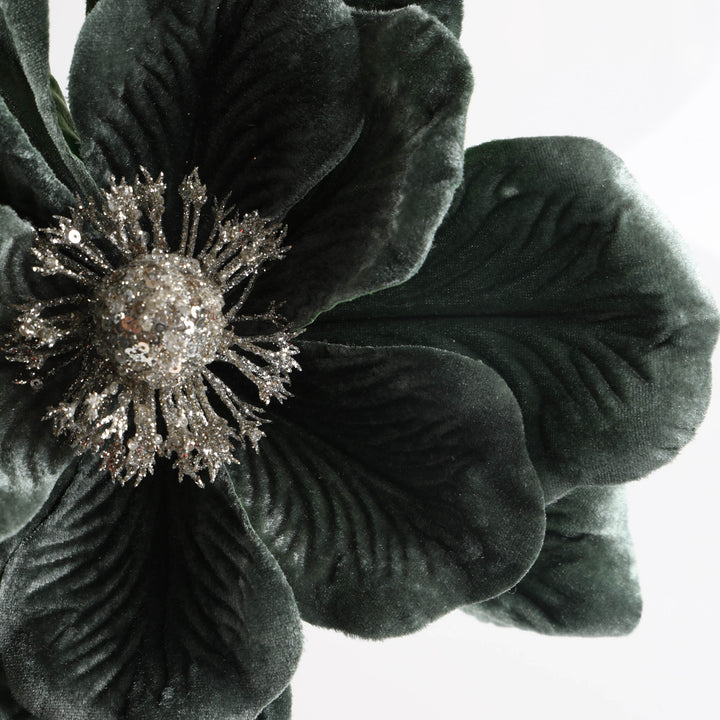 Green Magnolia Flower Stem with Silver SIlver Centre - 50cm