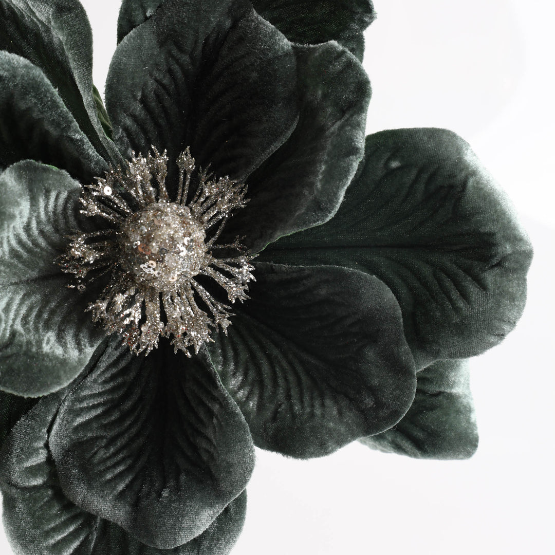 Green Magnolia Flower Stem with Silver SIlver Centre - 50cm