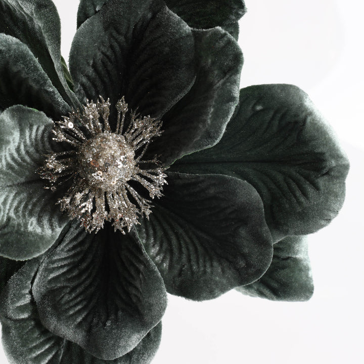 Green Magnolia Flower Stem with Silver SIlver Centre - 50cm