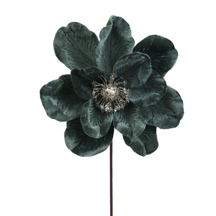 Green Magnolia Flower Stem with Silver SIlver Centre - 50cm