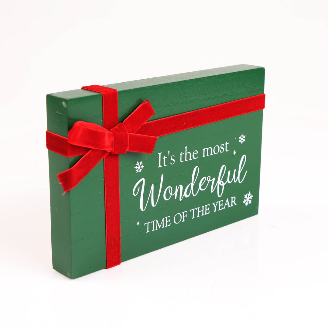 Green Most Wonderful Time Sign with Ribbon Bow