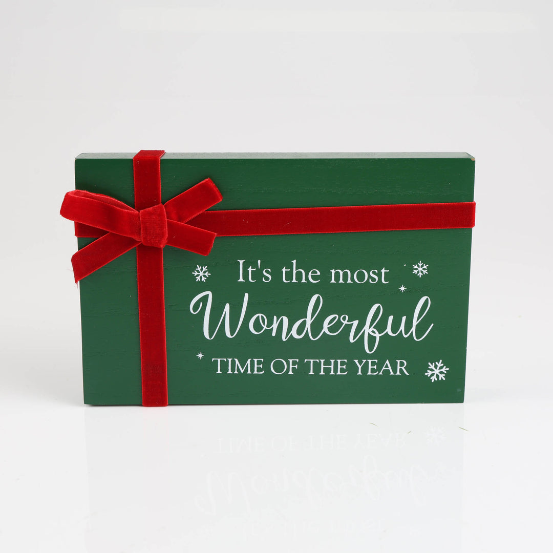 Green Most Wonderful Time Sign with Ribbon Bow