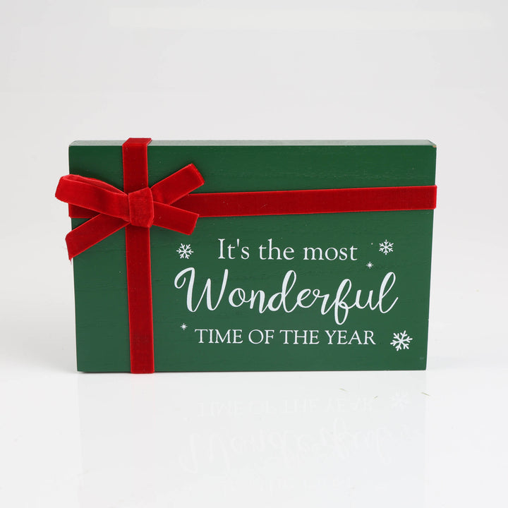 Green Most Wonderful Time Sign with Ribbon Bow