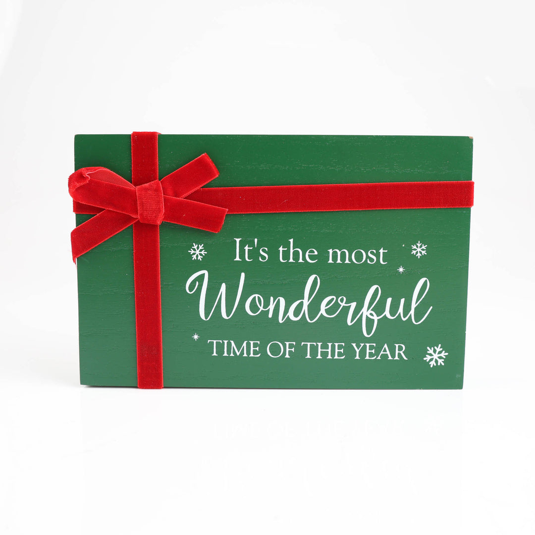 Green Most Wonderful Time Sign with Ribbon Bow