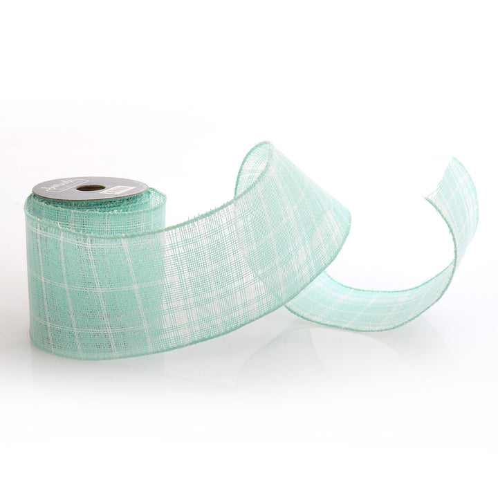 Mint Green Plaid Wired Ribbon