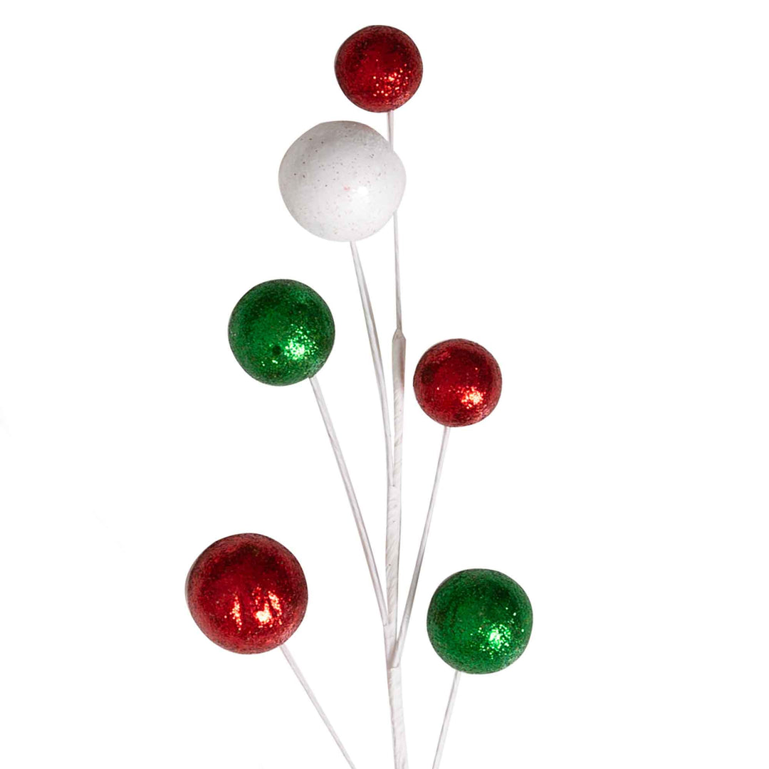 Green, Red and White Ball Christmas Pick
