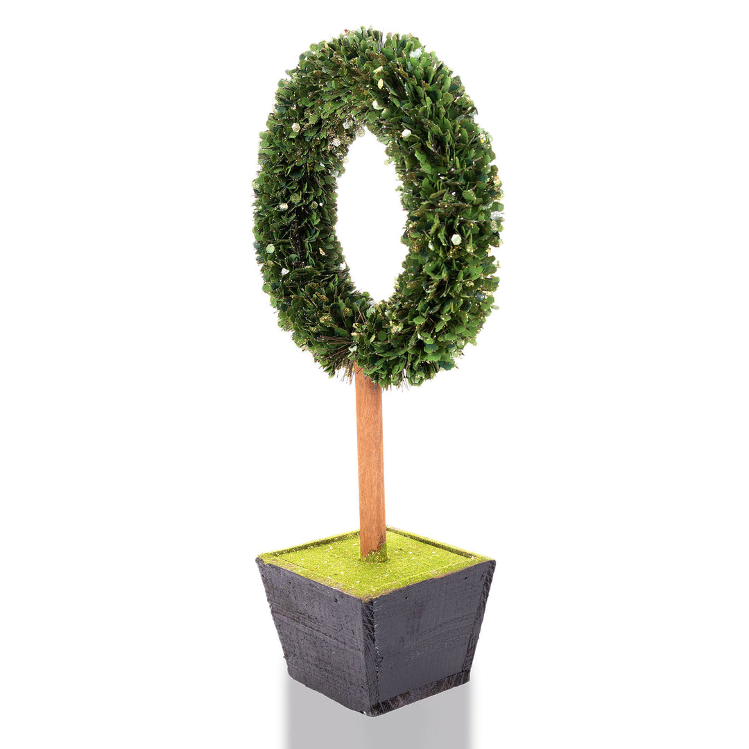 Green Sequin Bottle Brush Wreath Tree in Planter
