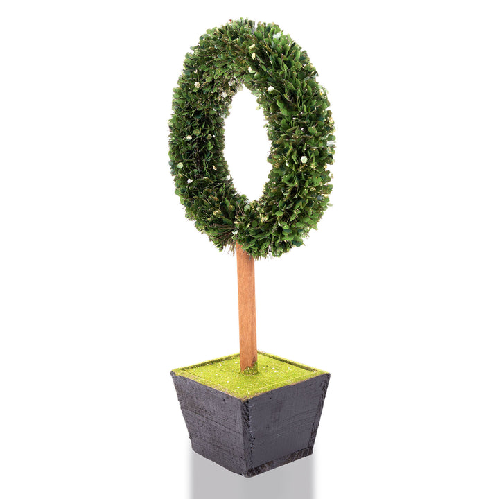 Green Sequin Bottle Brush Wreath Tree in Planter