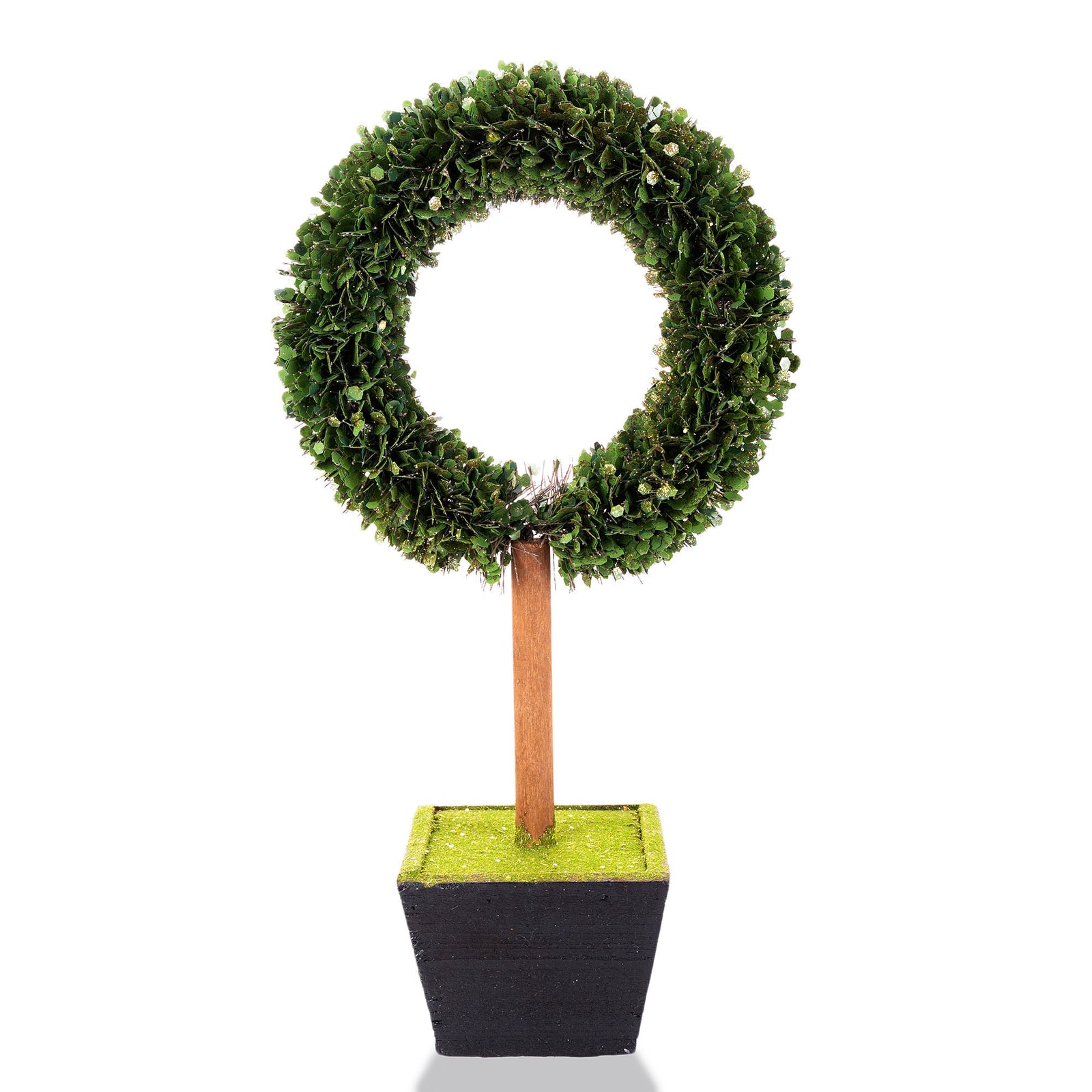 Green Sequin Bottle Brush Wreath Tree in Planter