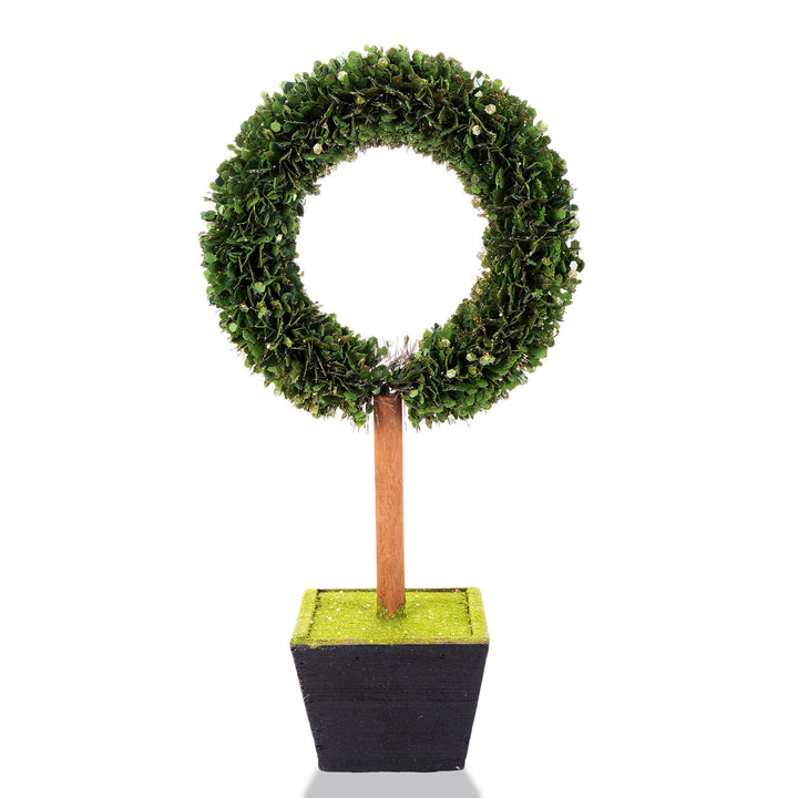 Green Sequin Bottle Brush Wreath Tree in Planter