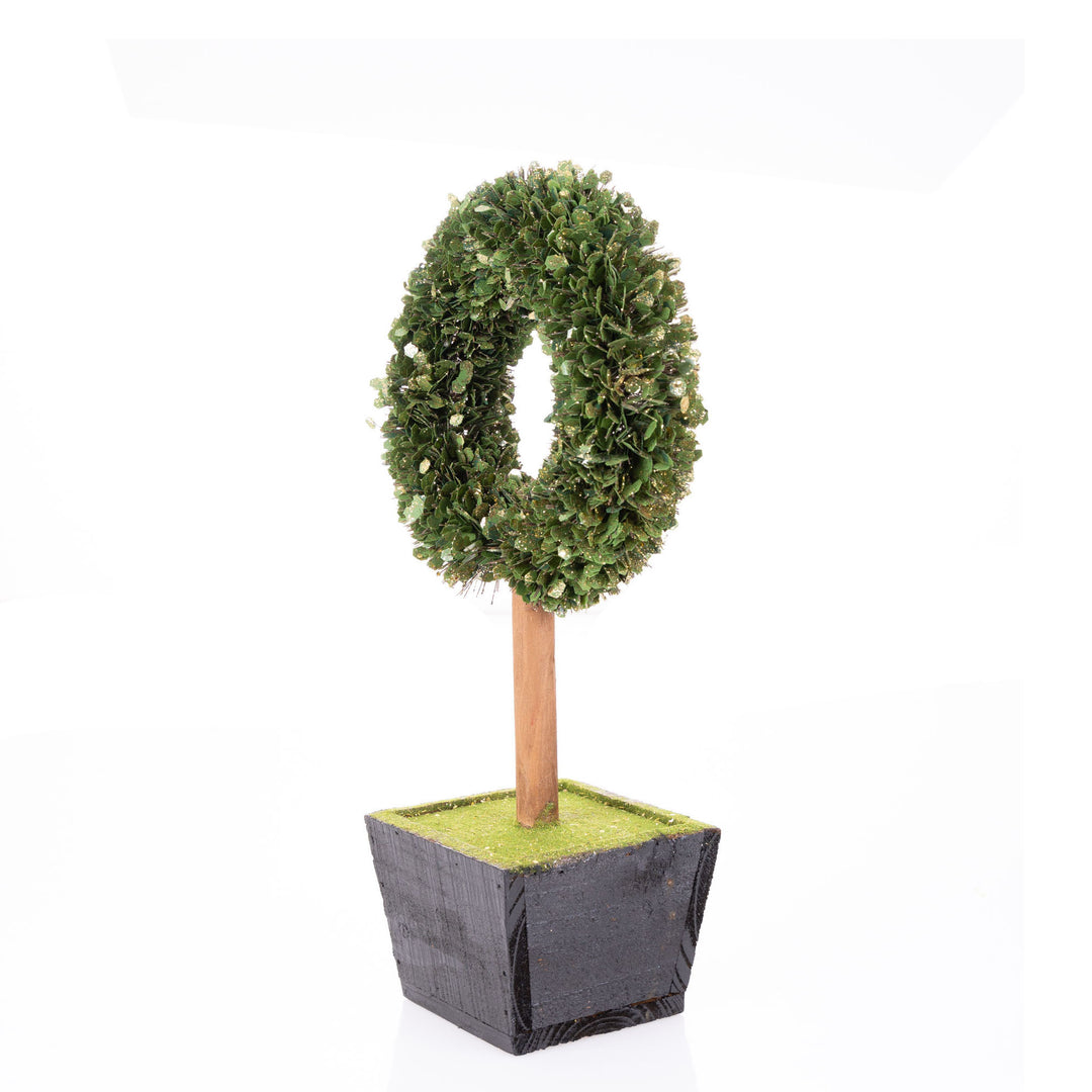 Green Sequin Bottle Brush Wreath Tree in Planter