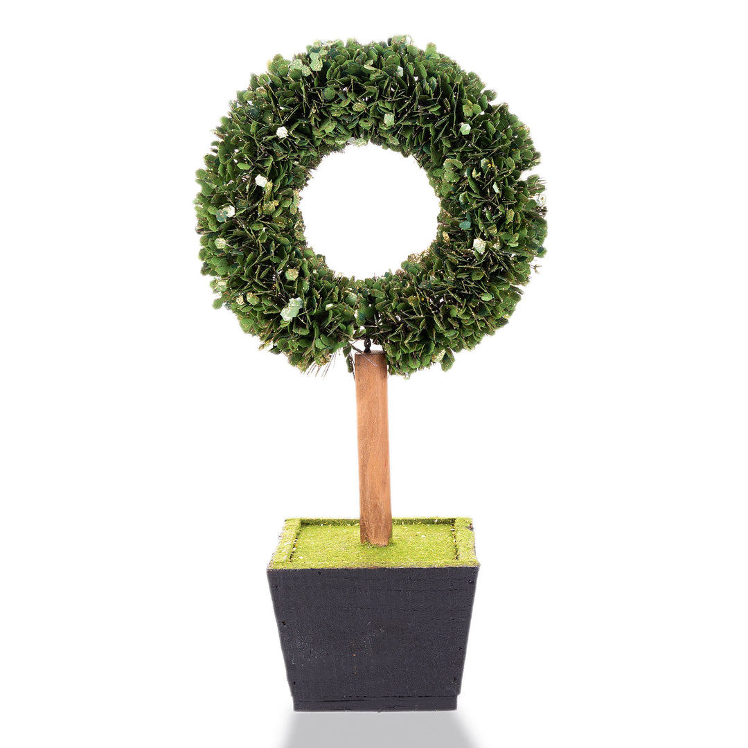 Green Sequin Bottle Brush Wreath Tree in Planter