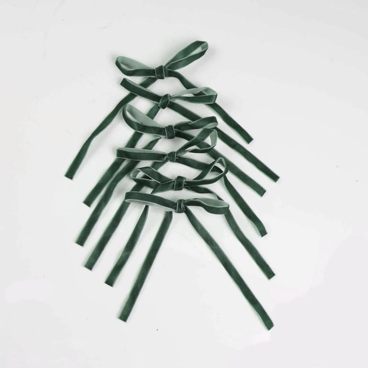 Green Slimline Velvet Bow - Pack of 6