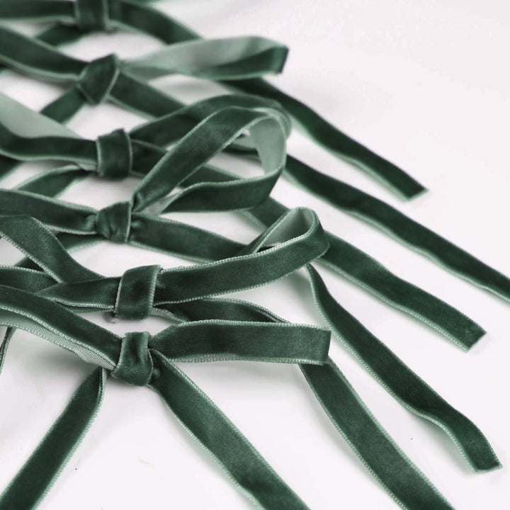 Green Slimline Velvet Bow - Pack of 6