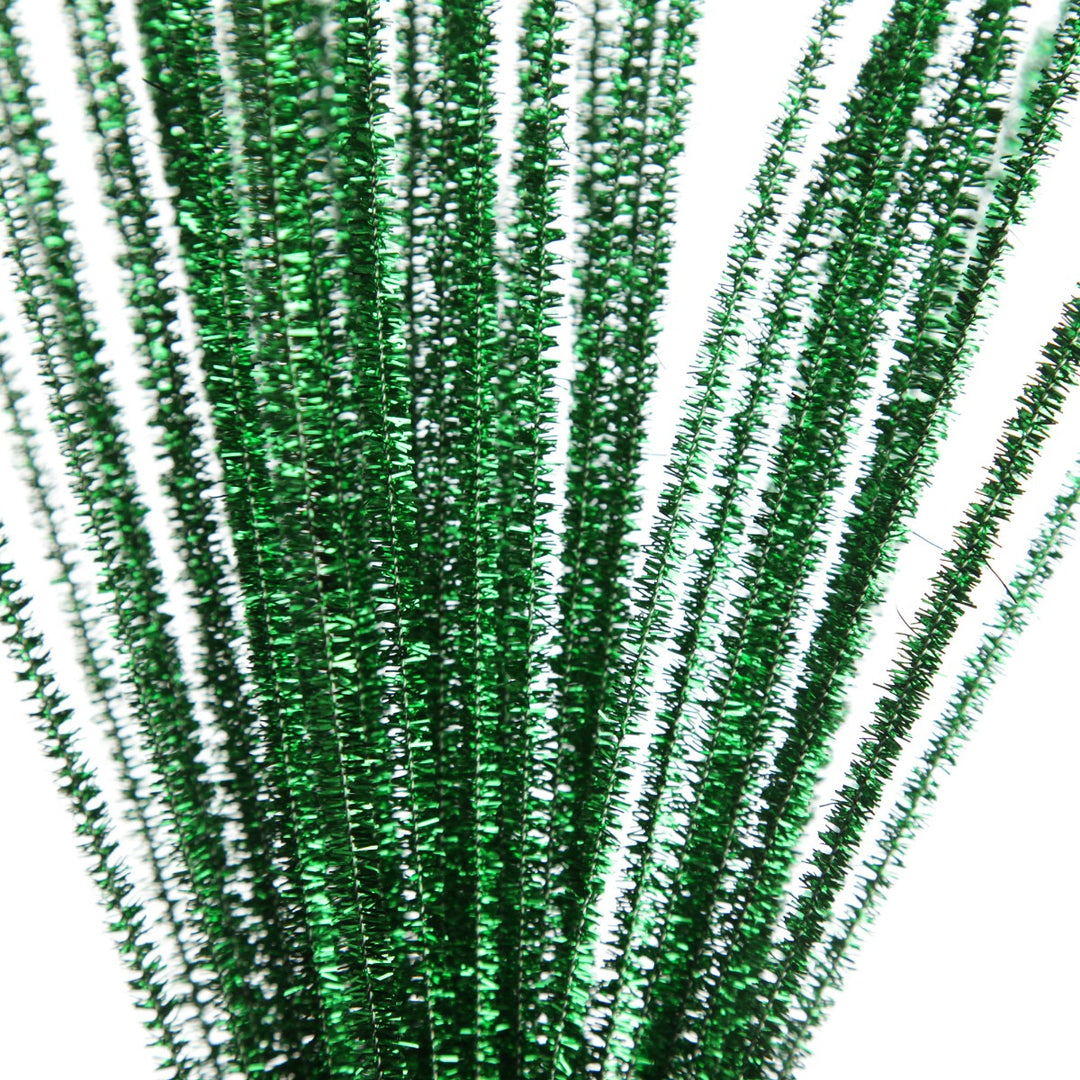 Green Tinsel Chenille Stem Pipe Cleaners Zoom In Detail
