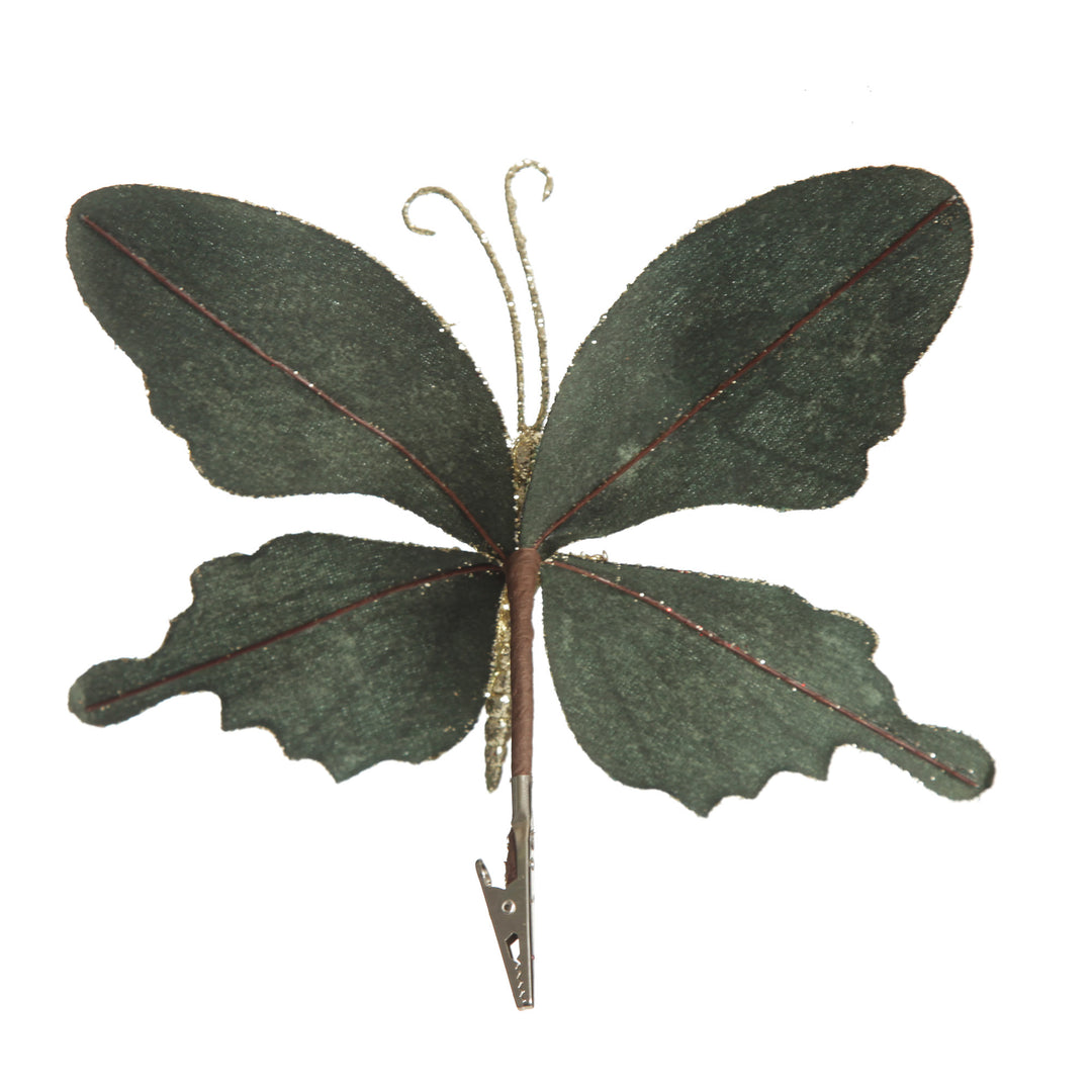 Green Velour and Glitter Butterfly Clip