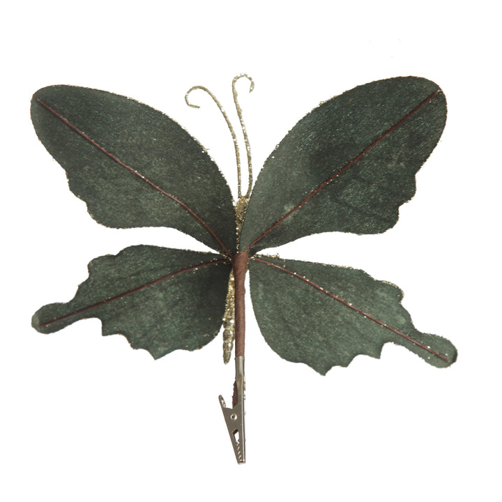 Green Velour and Glitter Butterfly Clip