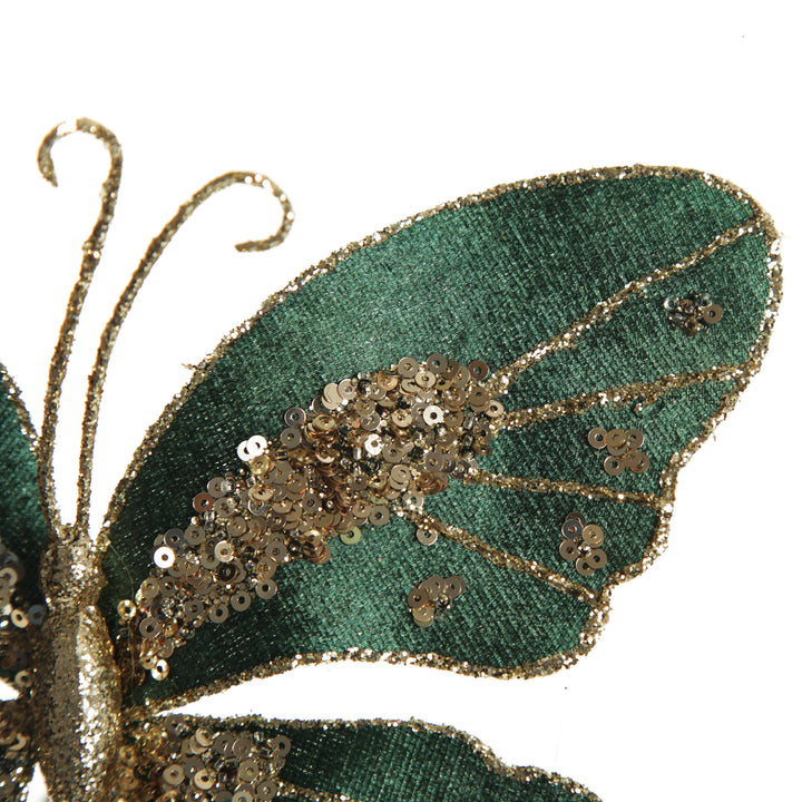 Green Velour and Glitter Butterfly Clip