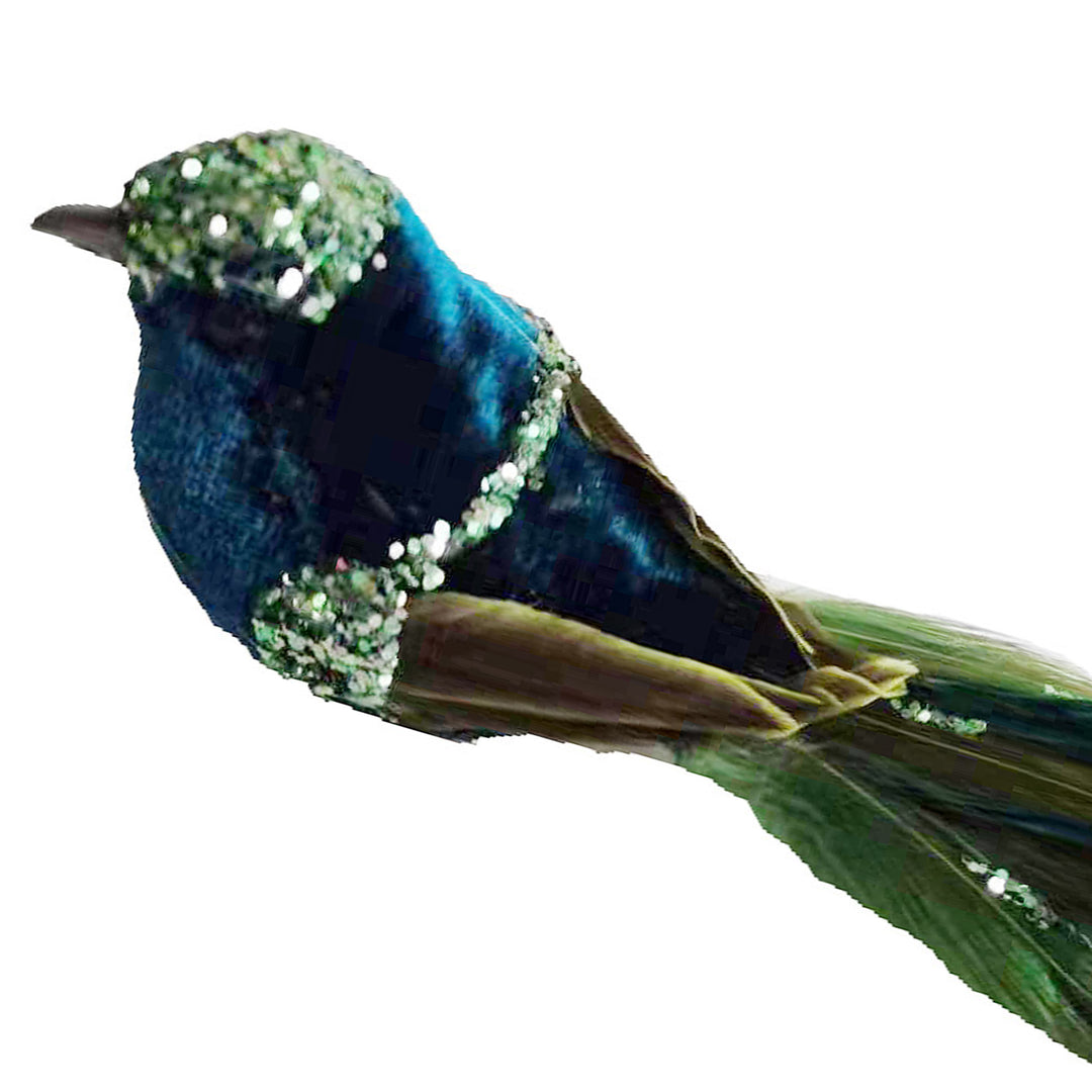 Green Velvet Bird Clip with Feather Tail