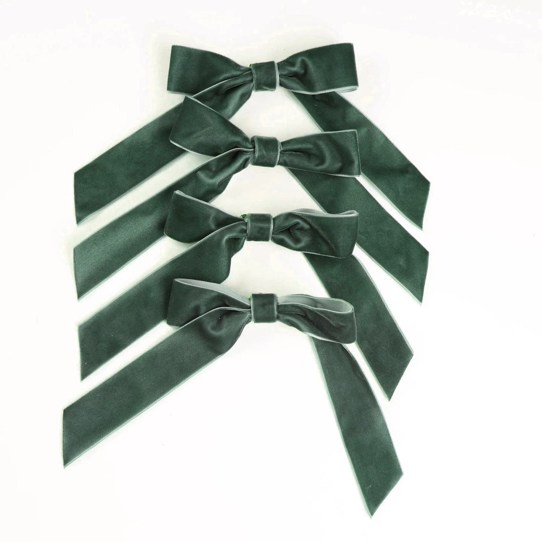 Green Velvet Bow - Pack of 4