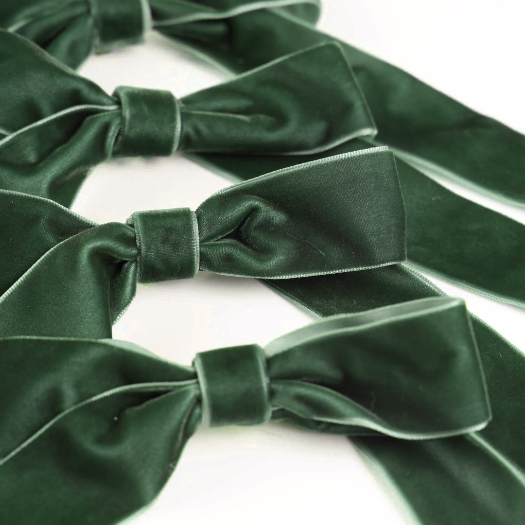 Green Velvet Bow - Pack of 4
