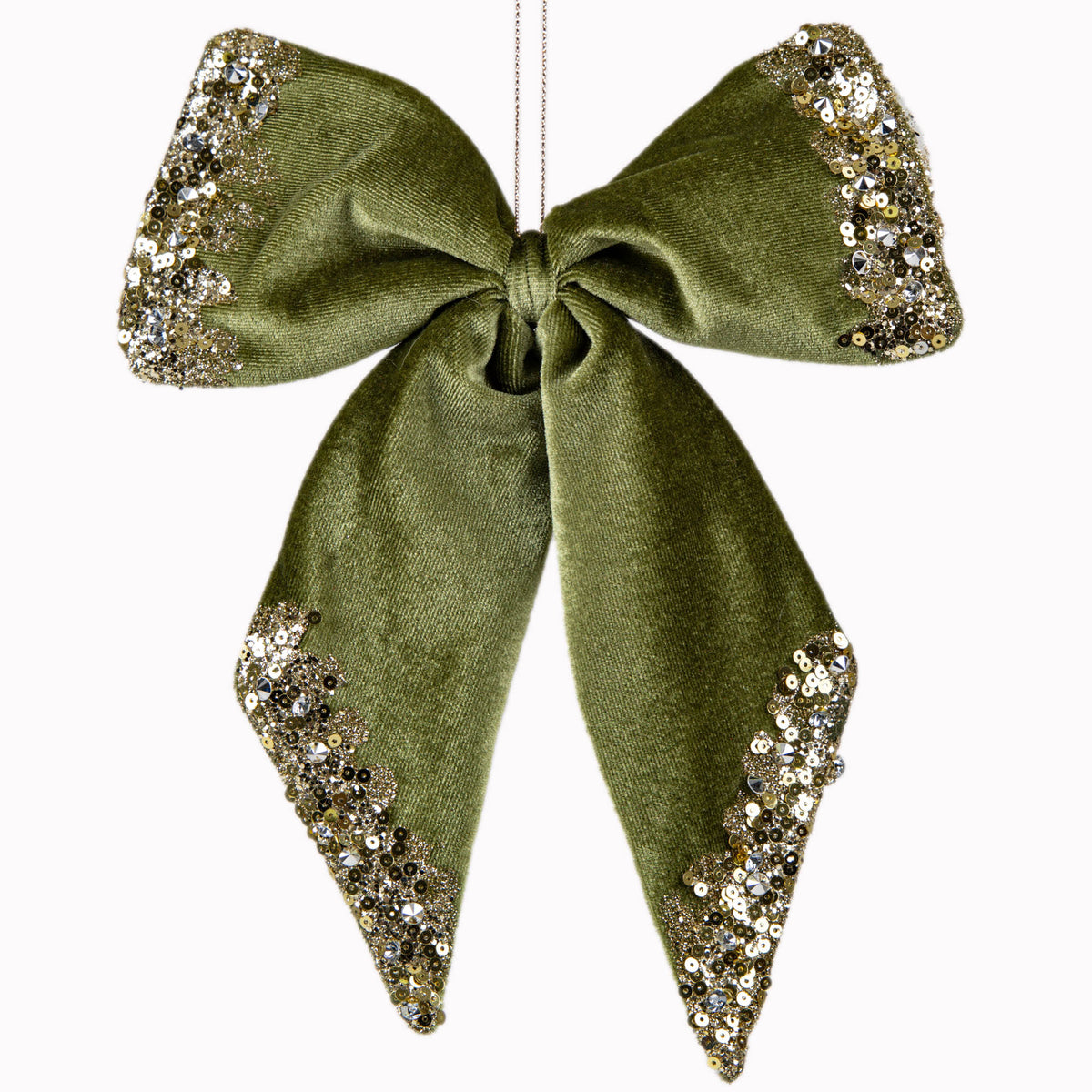 Green Velvet bow with Gold Glitter Tip