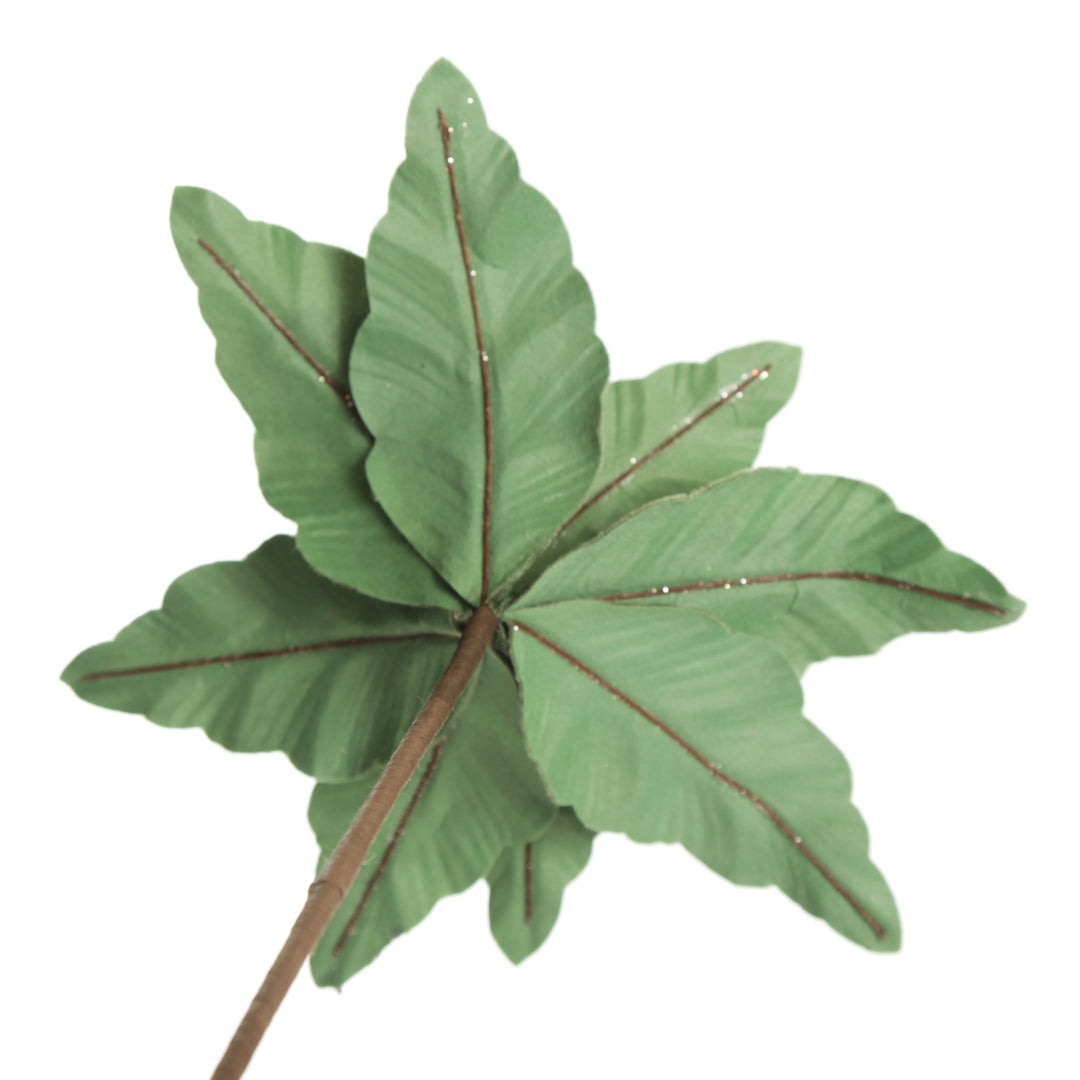 Green Velvet with Gold Sequins Poinsettia Flower Stem