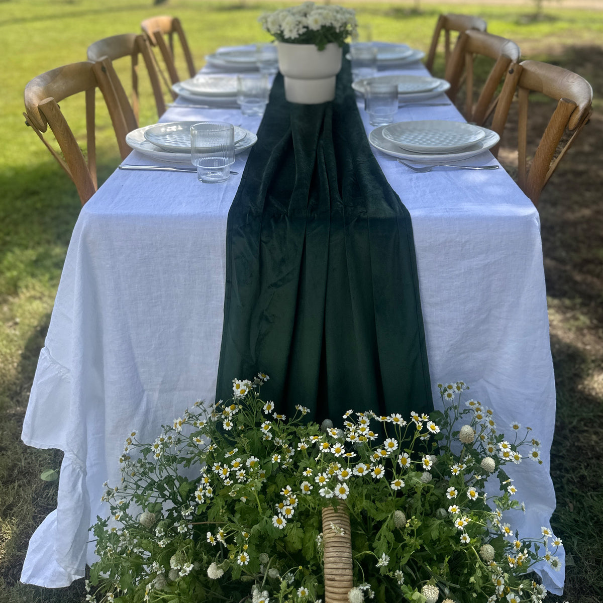 Green Velvet Long Table Runner - 4.5m