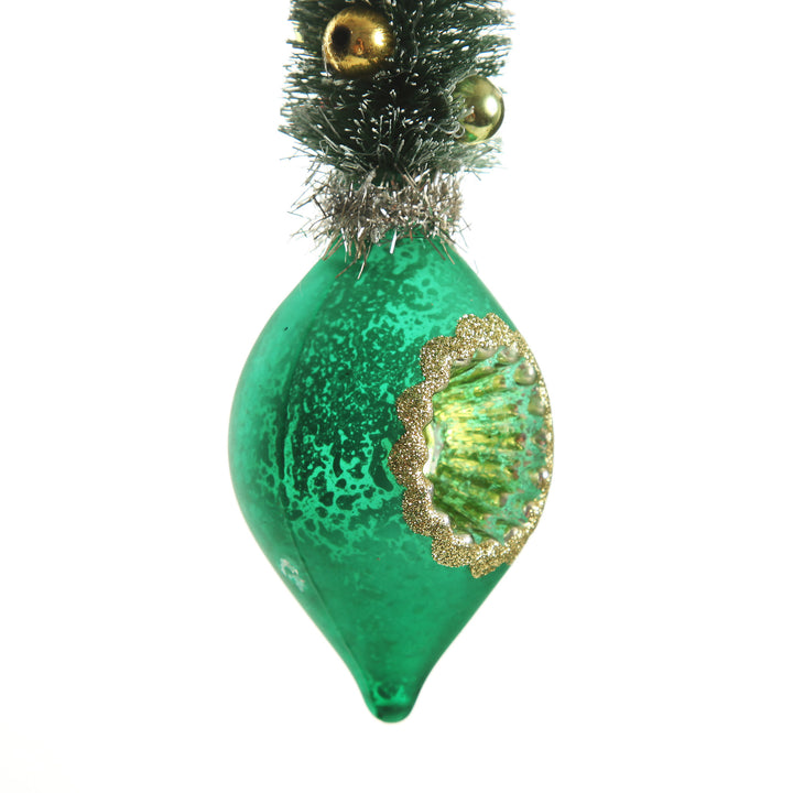 Green Vintage Glass Christmas Finial with Tree