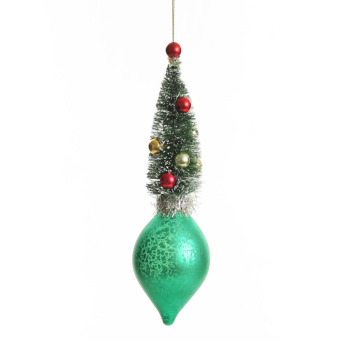Green Vintage Glass Christmas Finial with Tree