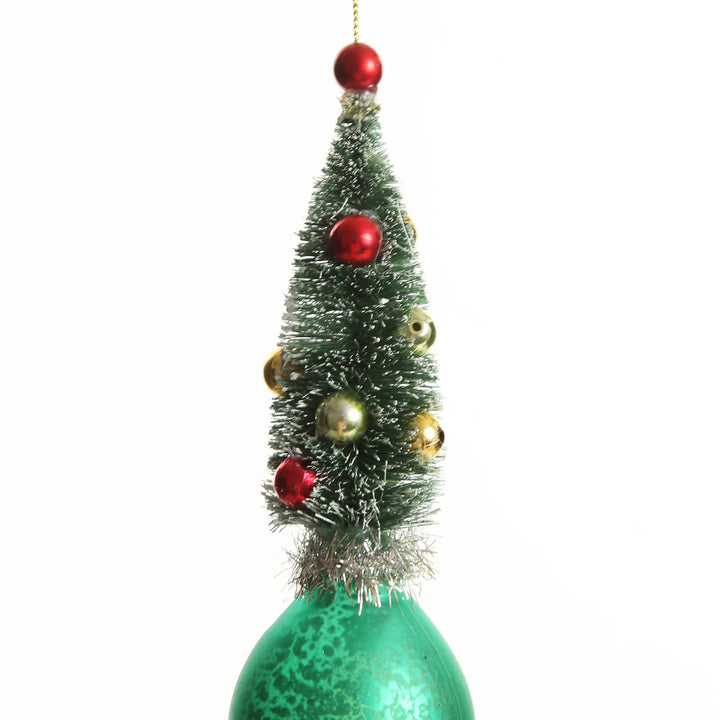 Green Vintage Glass Christmas Finial with Tree