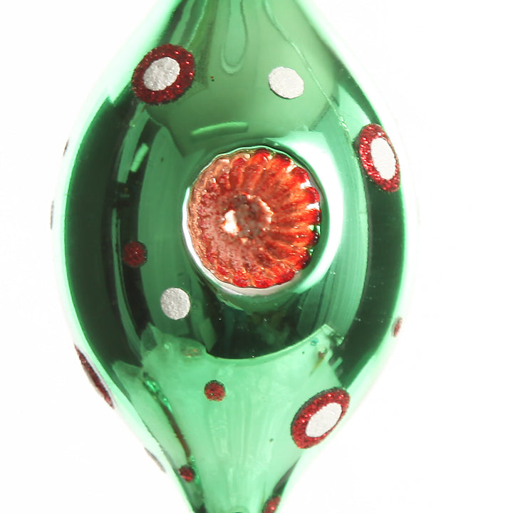 Green Vintage Glass Christmas Long Finial with Dots