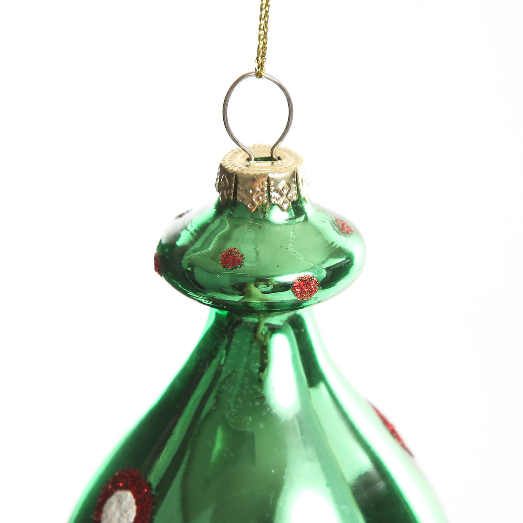 Green Vintage Glass Christmas Long Finial with Dots