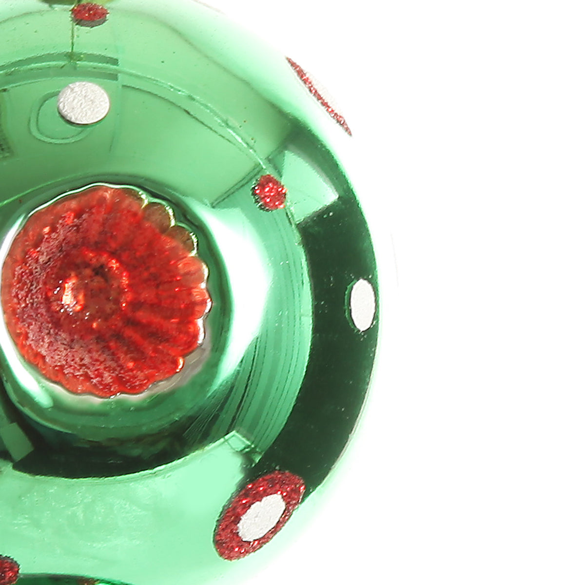 Green Vintage Glass Christmas Round Finial with Dots
