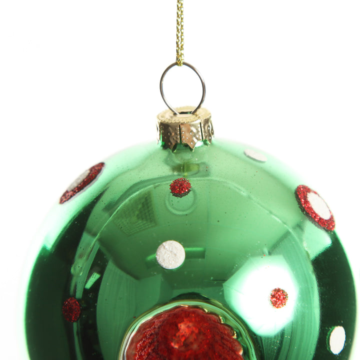 Green Vintage Glass Christmas Round Finial with Dots