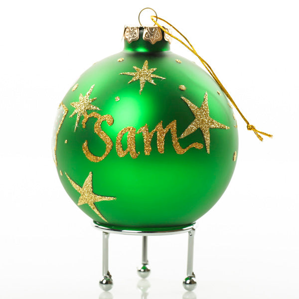 Personalised Green Christmas Teddy Christmas Bauble back detail with writing