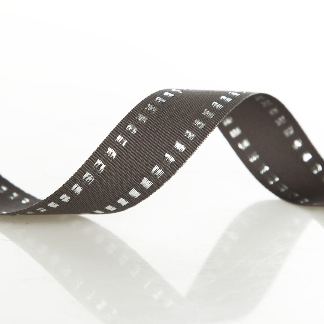 Grey &amp; Silver Grossgrain Square Edge Wired Ribbon - 2.2cm