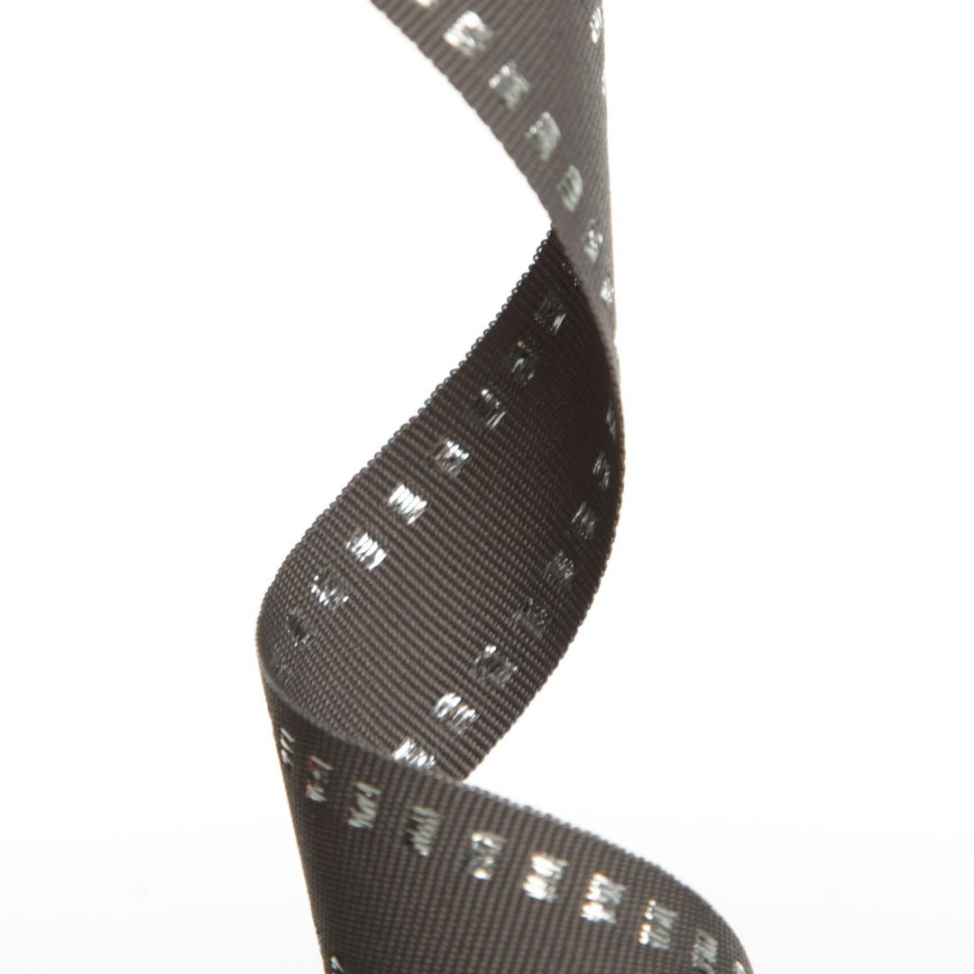 Grey &amp; Silver Grossgrain Square Edge Wired Ribbon - 2.2cm
