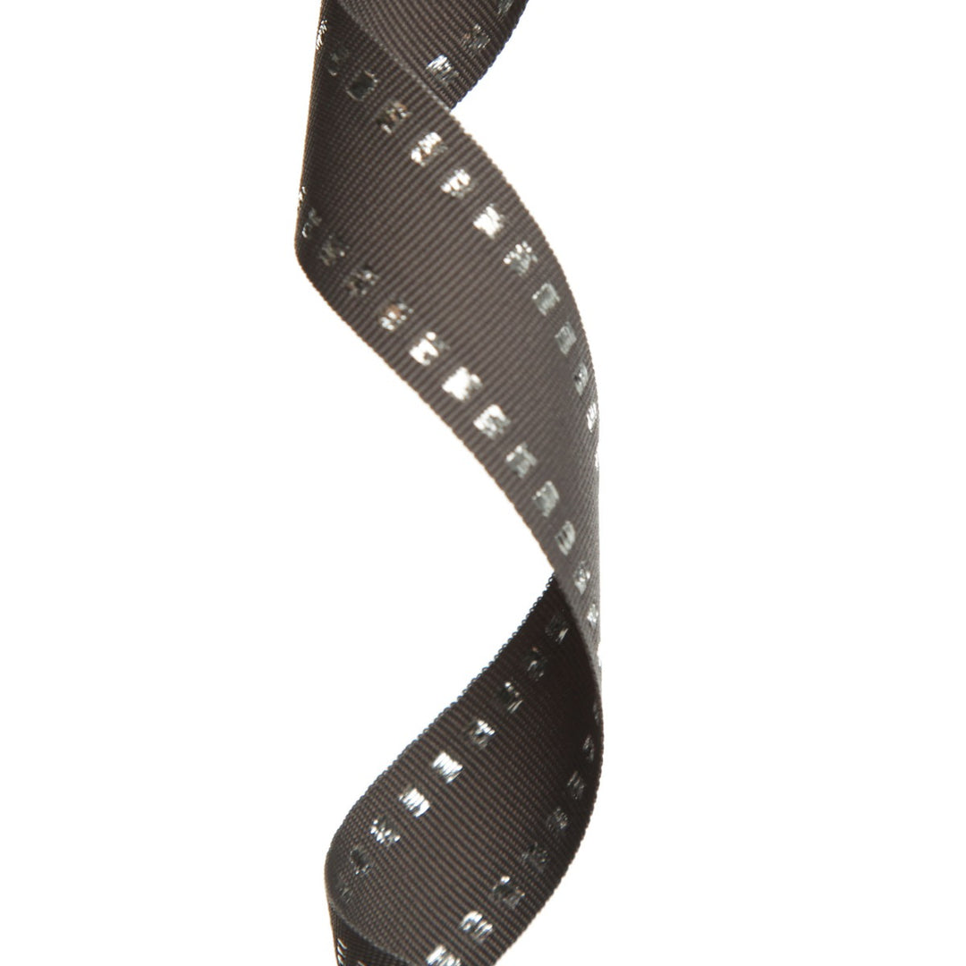 Grey &amp; Silver Grossgrain Square Edge Wired Ribbon - 2.2cm