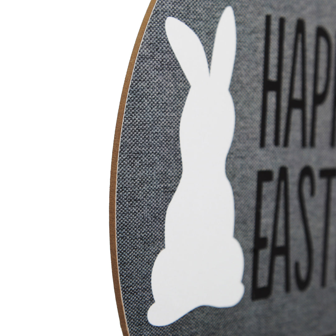 Grey and Pink Gingham Happy Easter Plaque and Bow Set