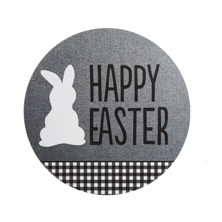 Grey and Pink Gingham Happy Easter Plaque and Bow Set