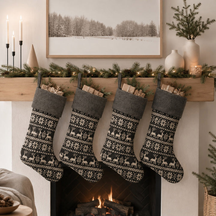 Grey Knitted Christmas Stocking - Set of 4