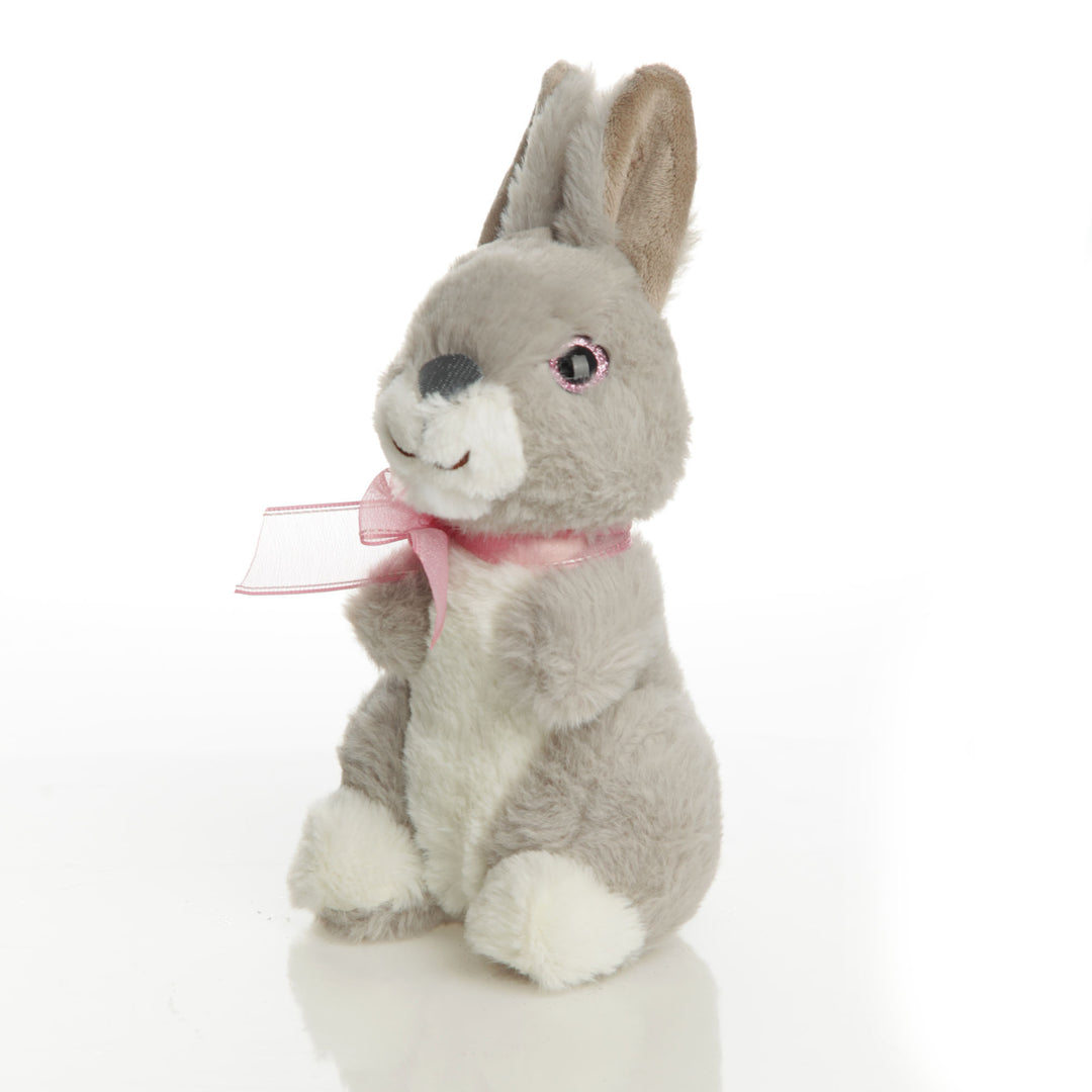 Grey Plush Bunny Pink Bow