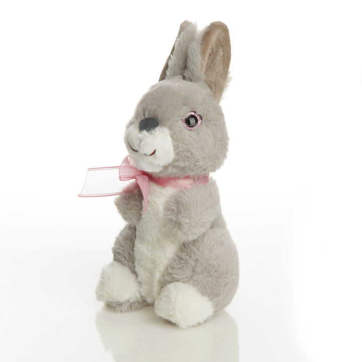 Grey Plush Bunny Pink Bow