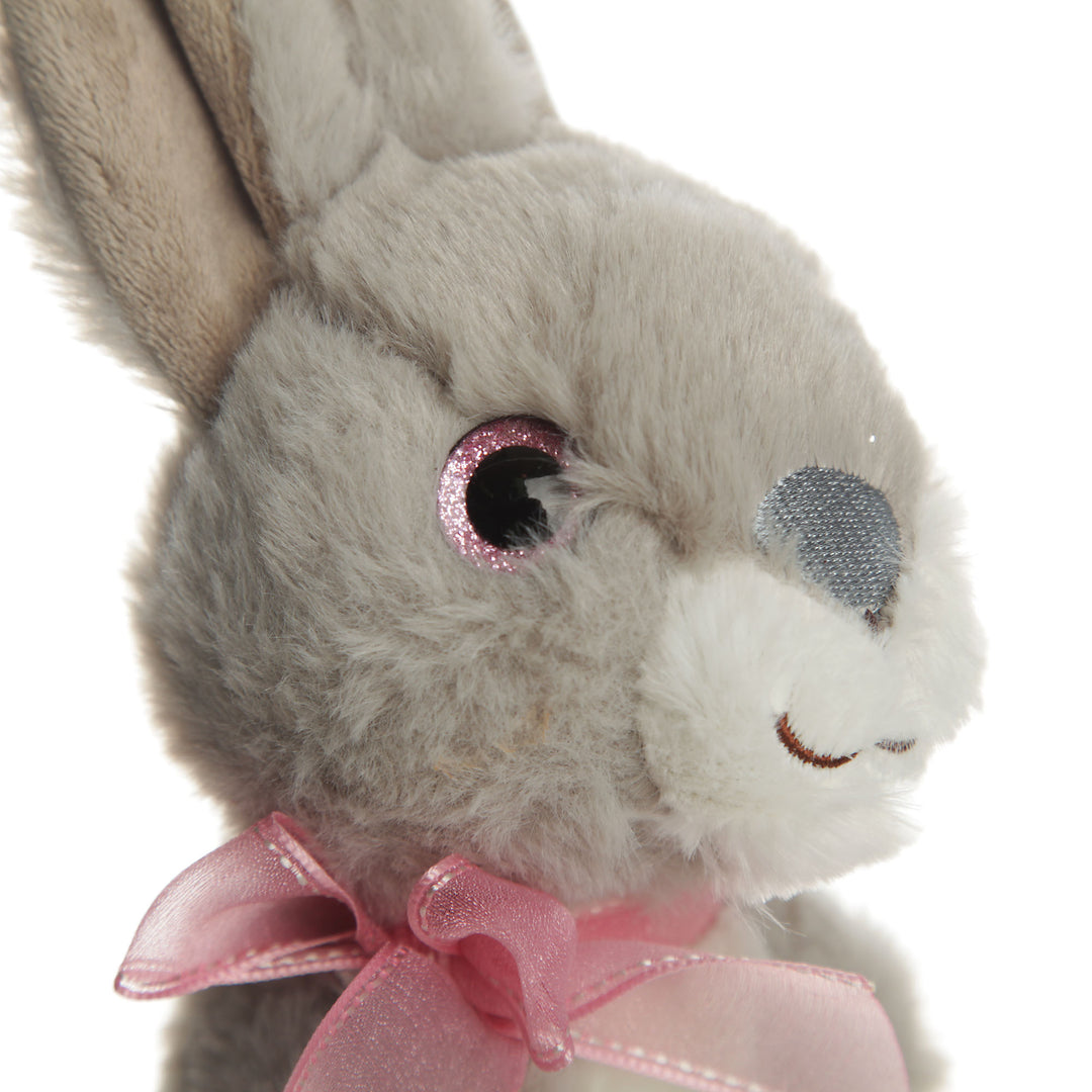 Grey Plush Bunny Pink Bow