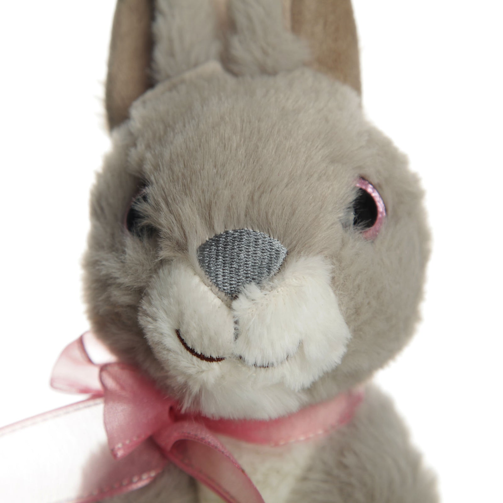 Grey Plush Bunny Pink Bow