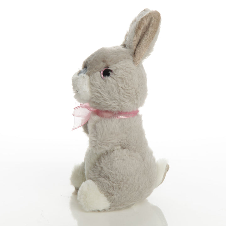 Grey Plush Bunny Pink Bow