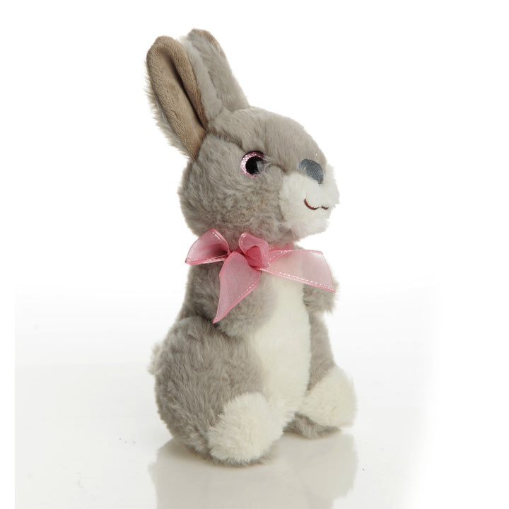 Grey Plush Bunny Pink Bow